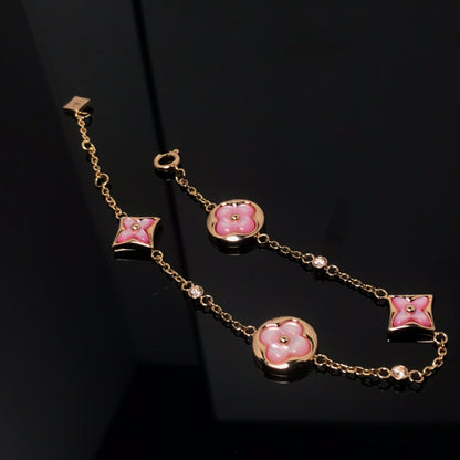 [Radiant Gem]¯STAR AND SUN 4 MOTIF PINK MOP PINK GOLD BRACELET