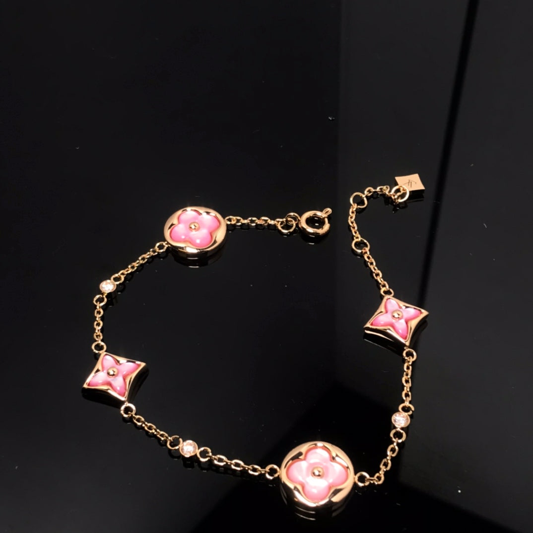 [Radiant Gem]¯STAR AND SUN 4 MOTIF PINK MOP PINK GOLD BRACELET
