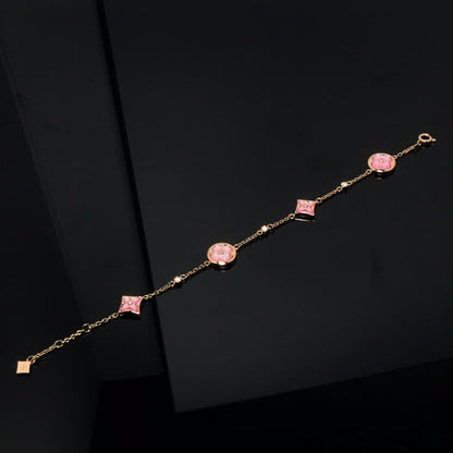 [Radiant Gem]¯STAR AND SUN 4 MOTIF PINK MOP PINK GOLD BRACELET
