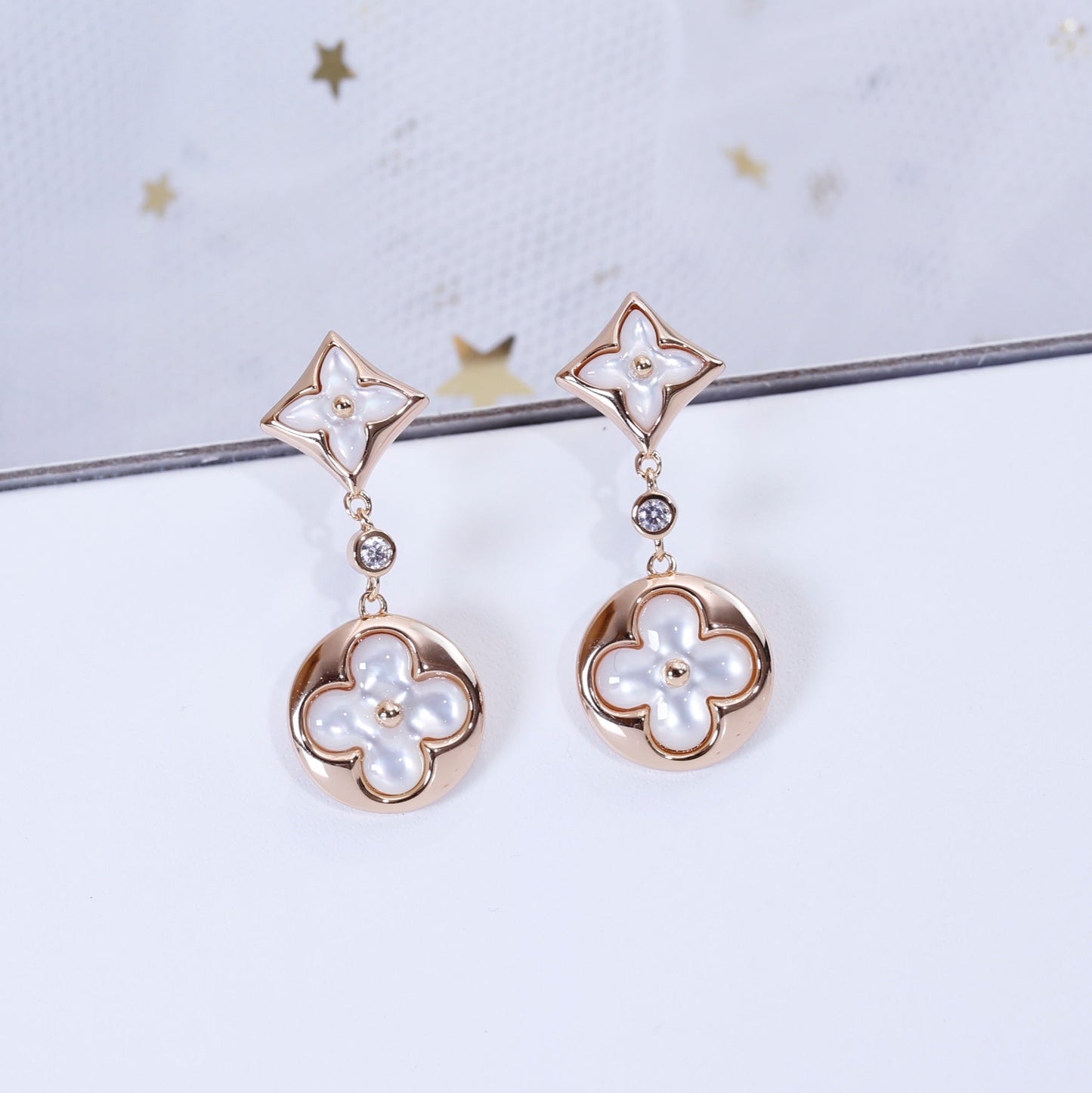 [Radiant Gem]¯STAR AND SUN PINK GOLD MOP DROP EARRINGS