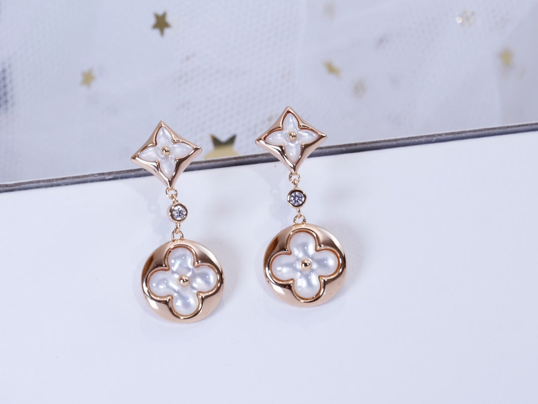 [Radiant Gem]¯STAR AND SUN PINK GOLD MOP DROP EARRINGS
