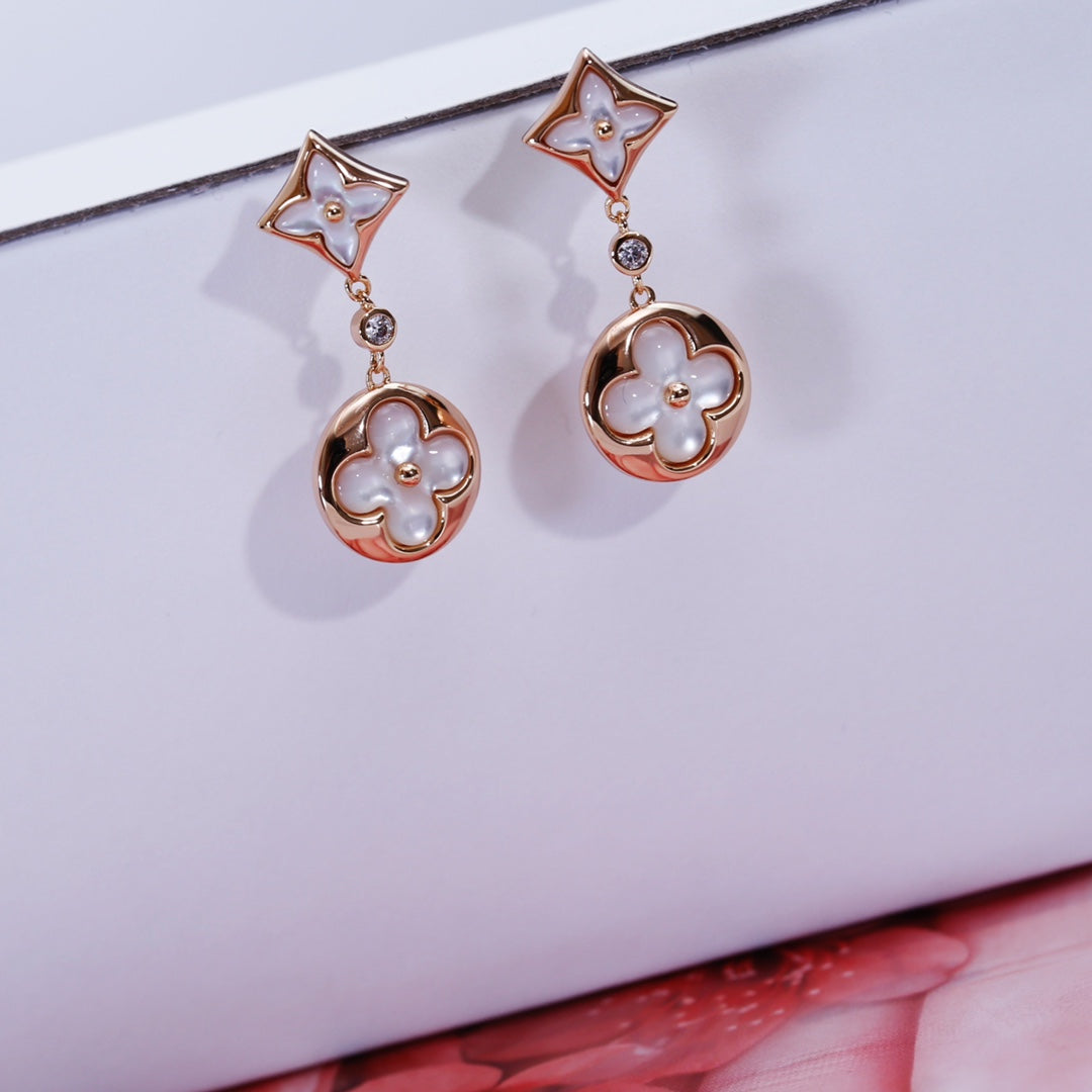 [Radiant Gem]¯STAR AND SUN PINK GOLD MOP DROP EARRINGS
