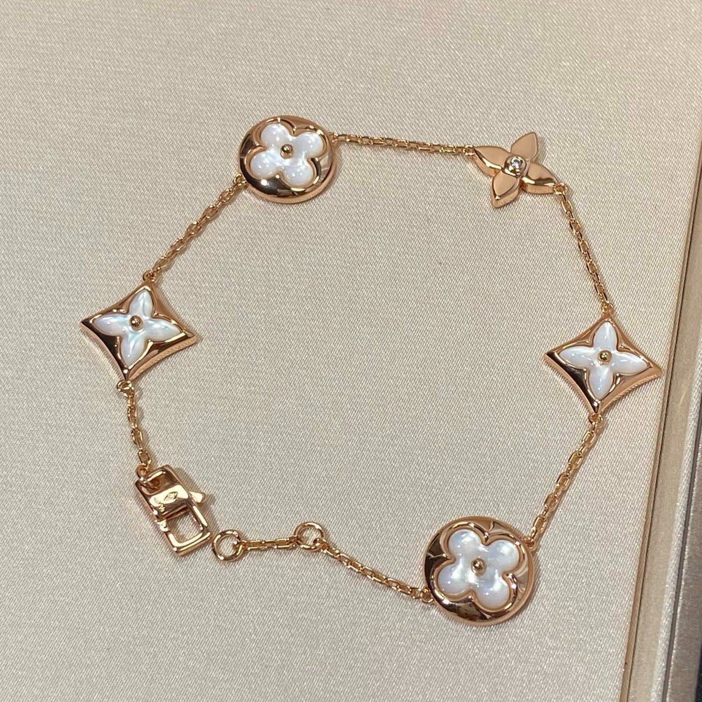 [Radiant Gem]¯STAR AND SUN 5 MOTIF MOP PINK GOLD BRACELET