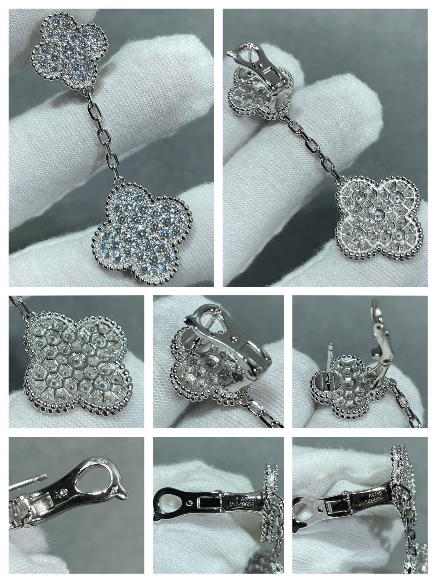 [Radiant Gem]¯CLOVER 2 MOTIFS DIAMOND PAVED SILVER EARRINGS