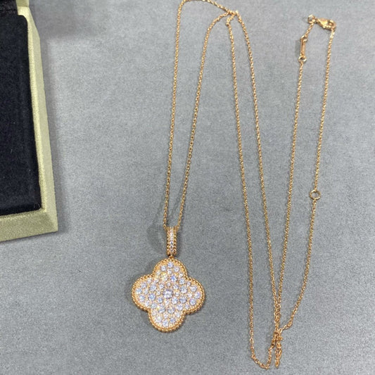 [Radiant Gem]¯CLOVER 25MM LARGE PEDANT DIAMOND PAVED LONG NECKLACE