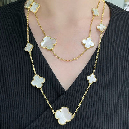 [Radiant Gem]¯CLOVER 16 MOTIF WHITE MOP GOLD NECKLACE