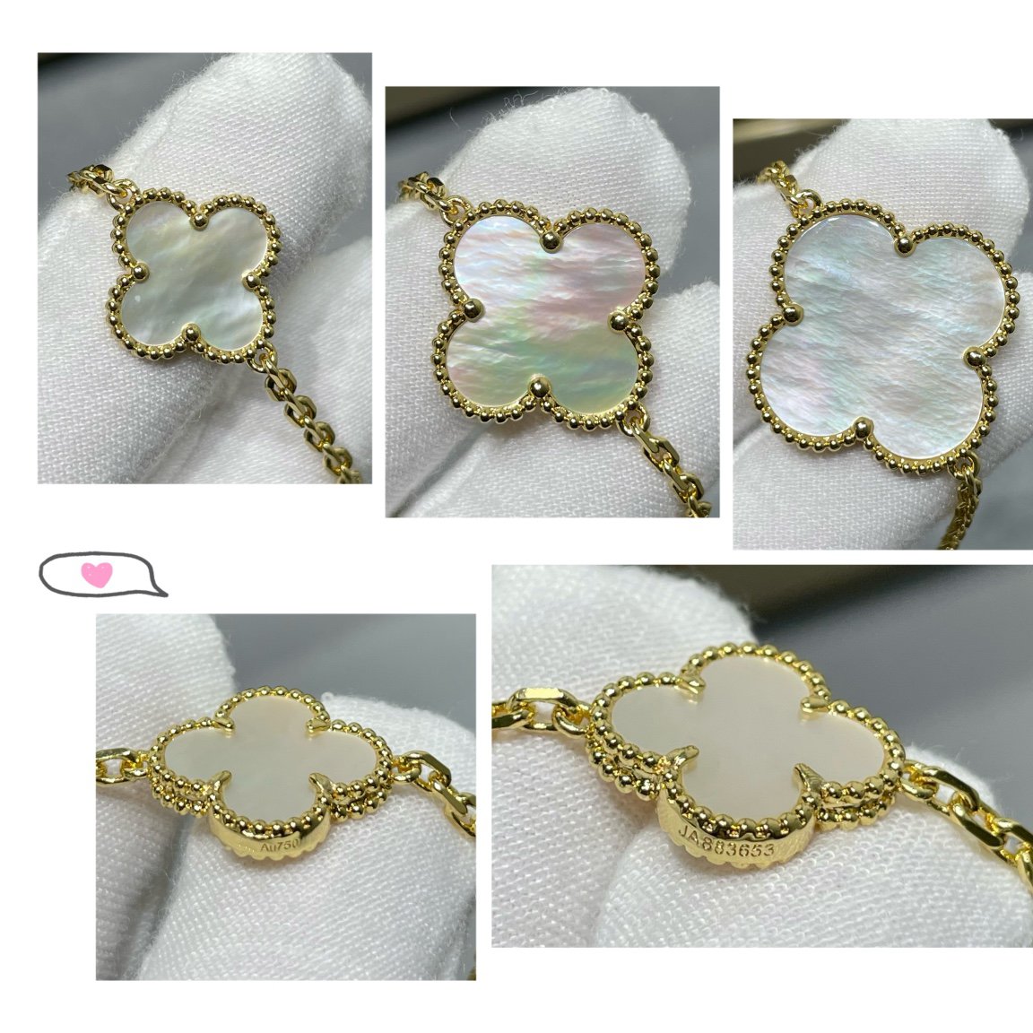 [Radiant Gem]¯CLOVER 16 MOTIF WHITE MOP GOLD NECKLACE