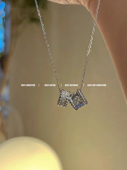 [Radiant Gem]¯PERLEE DOUBLE PENDANT SILVER DIAMOND NECKLACE