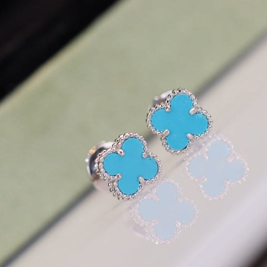 [Radiant Gem]¯CLOVER MINI TURQUOISE SILVER STUD EARRINGS