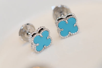 [Radiant Gem]¯CLOVER MINI TURQUOISE SILVER STUD EARRINGS