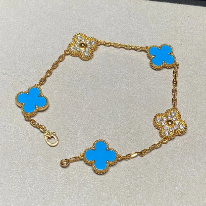 [Radiant Gem]New CLOVER 5 MOTIF BLUE AGATE BRACELET COLLECTION