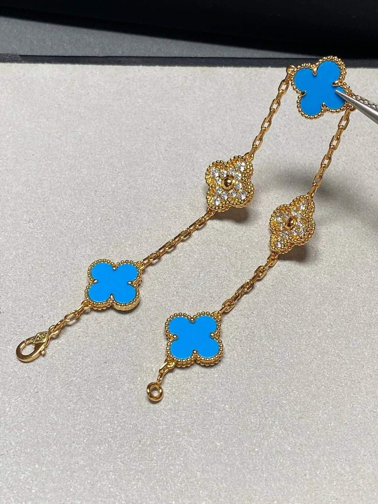 [Radiant Gem]New CLOVER 5 MOTIF BLUE AGATE BRACELET COLLECTION