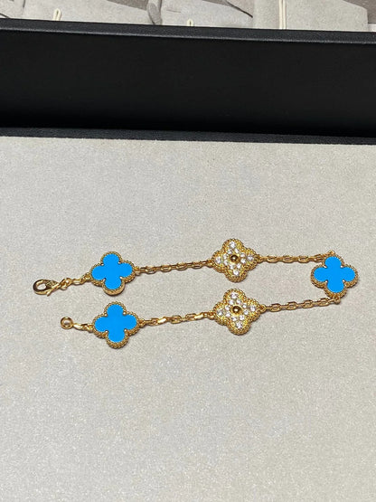 [Radiant Gem]New CLOVER 5 MOTIF BLUE AGATE BRACELET COLLECTION