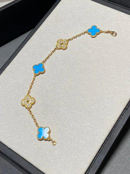 [Radiant Gem]New CLOVER 5 MOTIF BLUE AGATE BRACELET COLLECTION