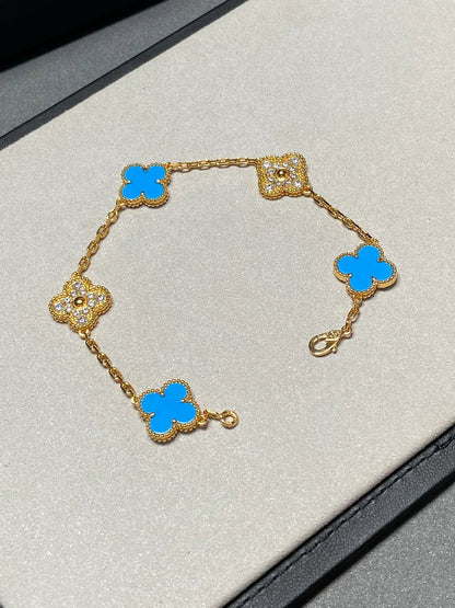 [Radiant Gem]New CLOVER 5 MOTIF BLUE AGATE BRACELET COLLECTION