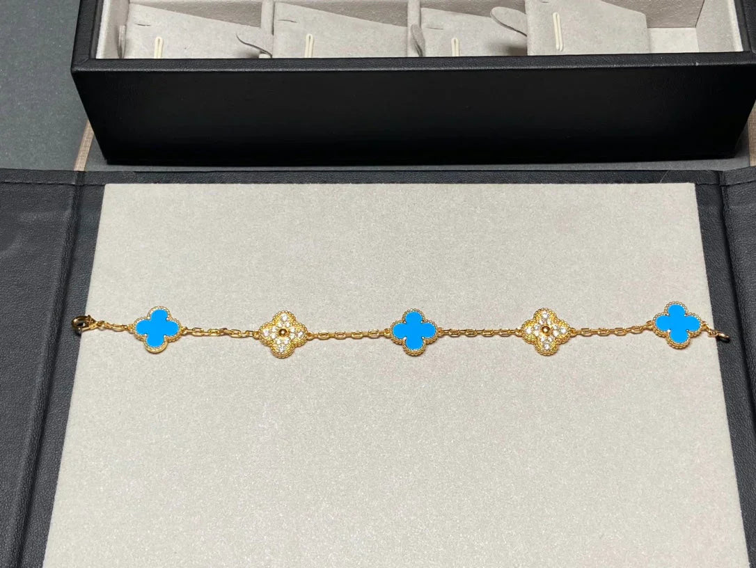 [Radiant Gem]New CLOVER 5 MOTIF BLUE AGATE BRACELET COLLECTION