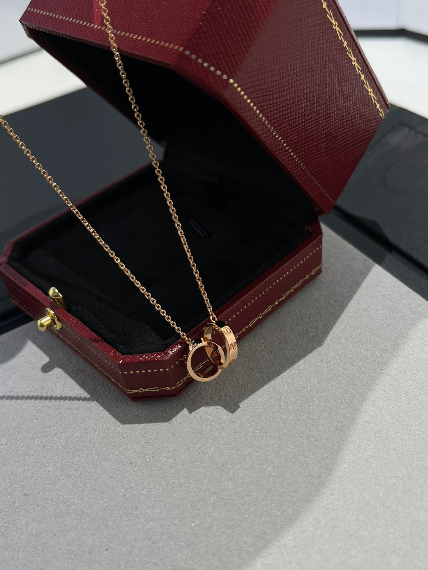[Radiant Gem]¯LOVE NECKLACE DOUBLE RING PINK GOLD