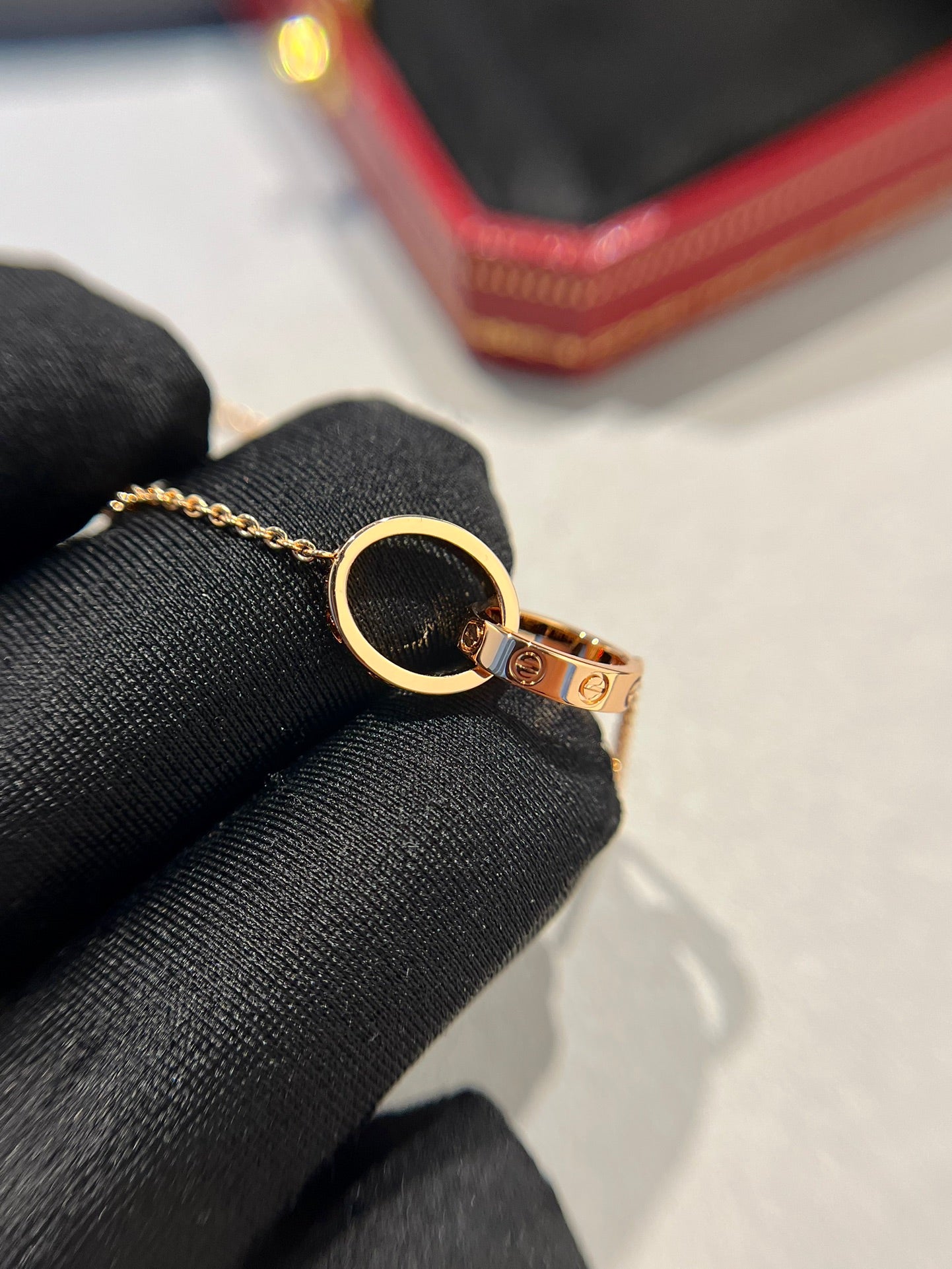 [Radiant Gem]¯LOVE NECKLACE DOUBLE RING PINK GOLD