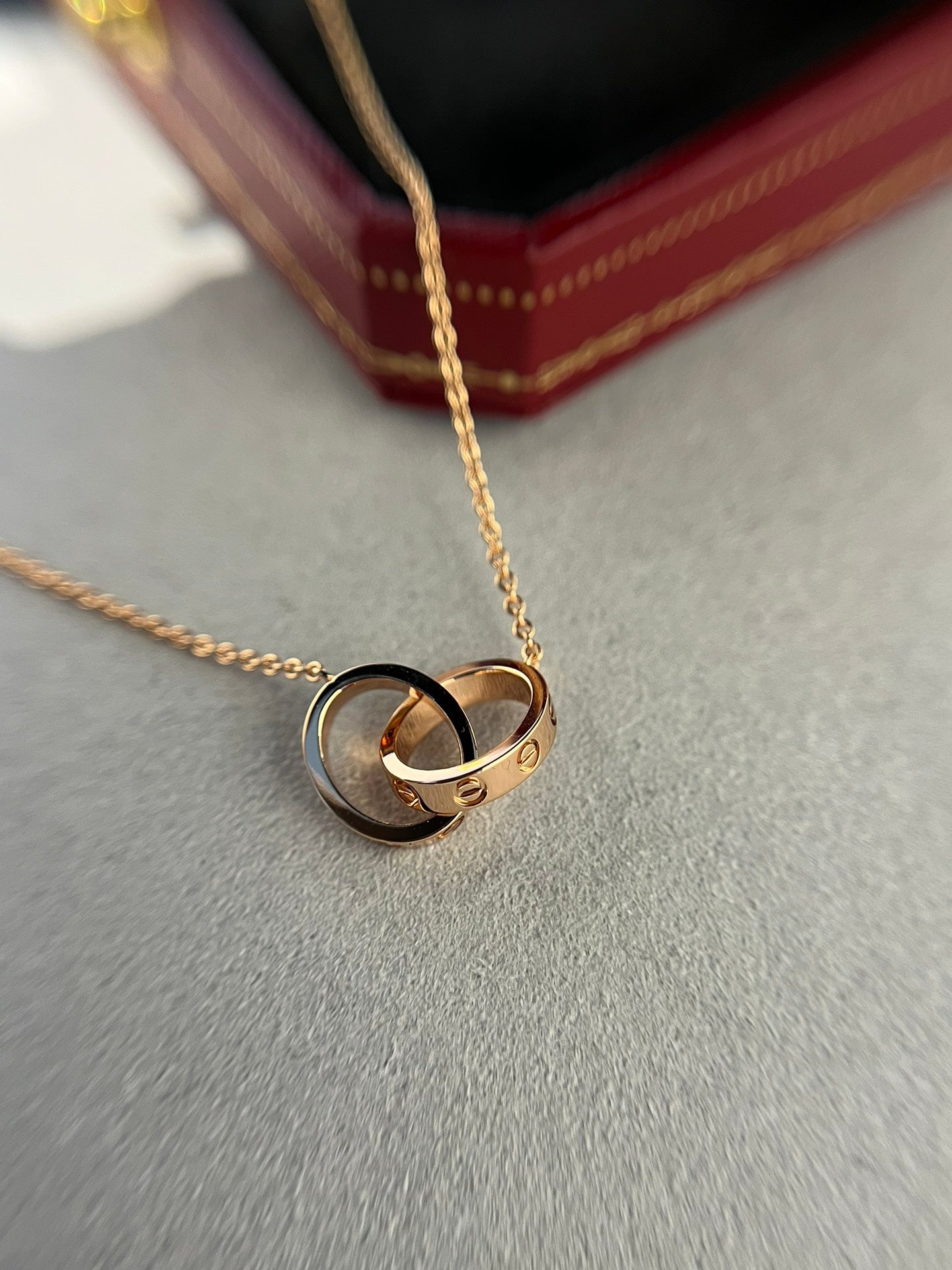 [Radiant Gem]¯LOVE NECKLACE DOUBLE RING PINK GOLD