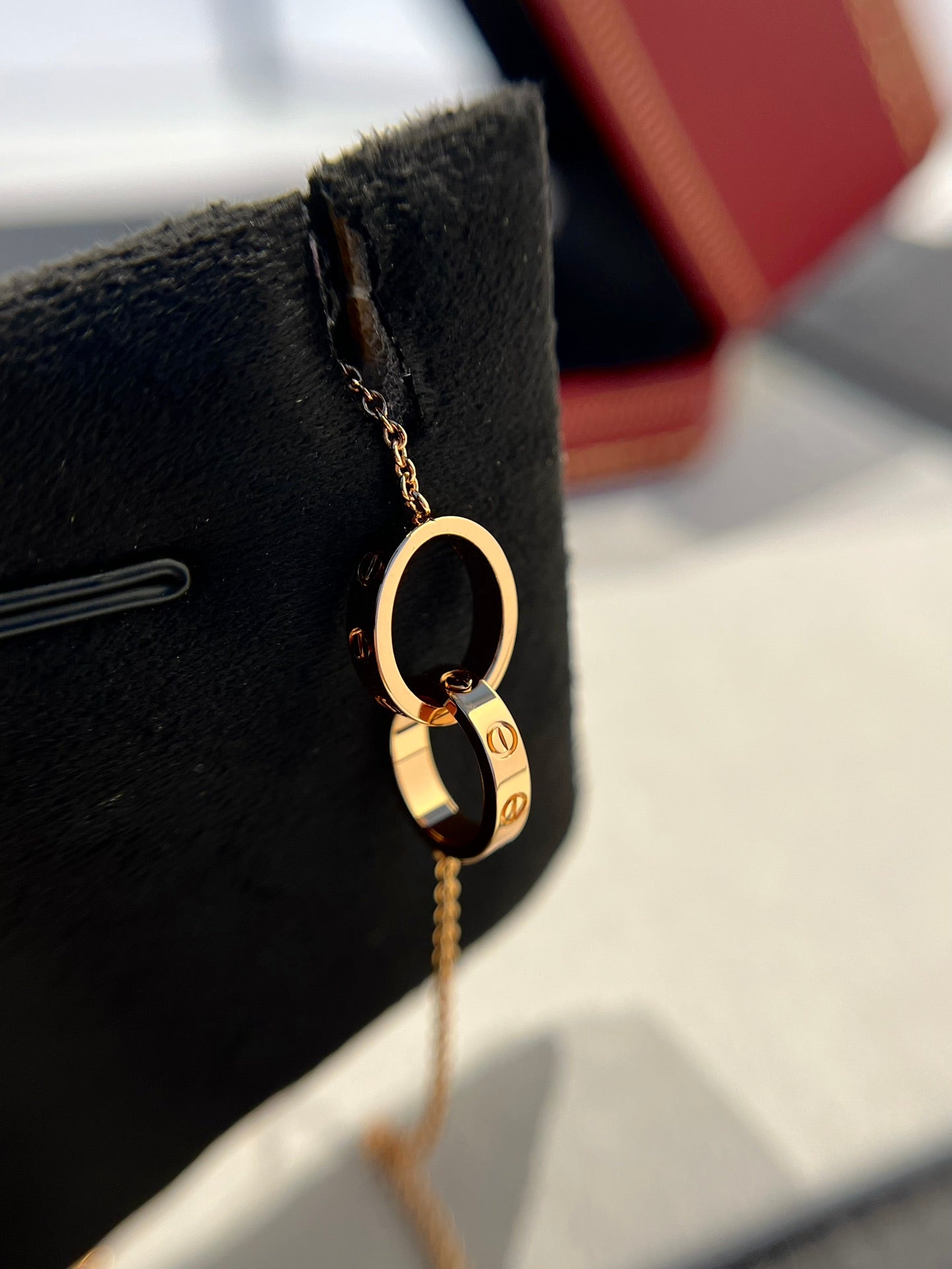 [Radiant Gem]¯LOVE NECKLACE DOUBLE RING PINK GOLD