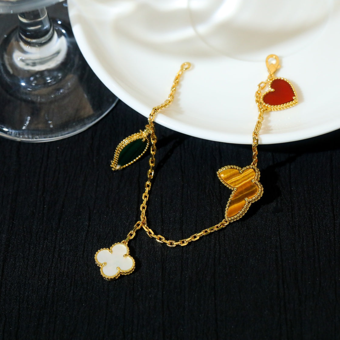 [Radiant Gem]¯LUCKY SPRING 5 MOTIF GOLD BRACELET