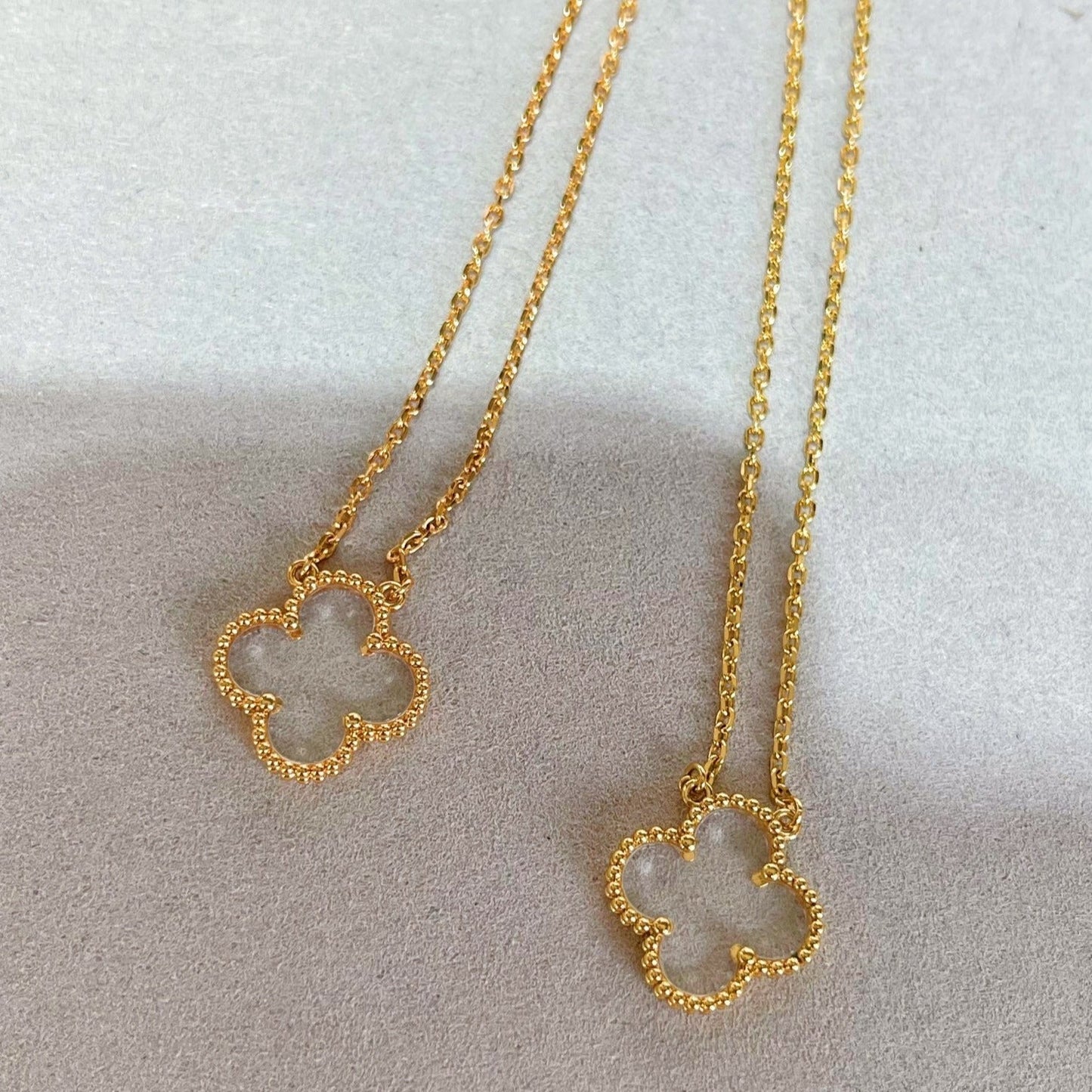 [Radiant Gem]¯CLOVER ROCK CRYSTAL ROSE GOLD NECKLACE