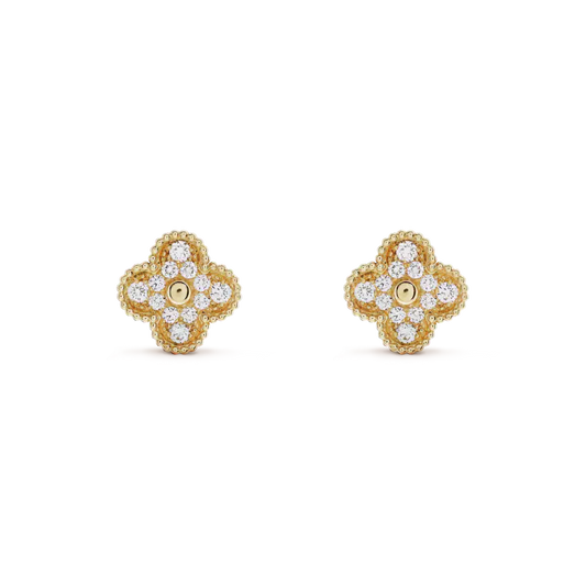 [Radiant Gem]¯CLOVER MEDIUM 1 MOTIFS FUll DIAMOND EARRINGS