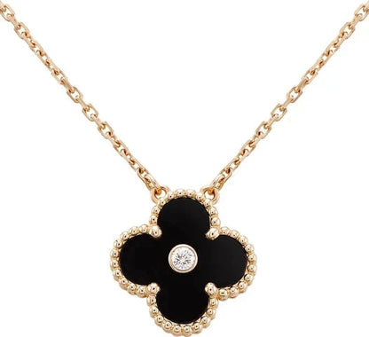 [Radiant Gem]¯CLOVER 15MM DIAMOND ONYX NECKLACE