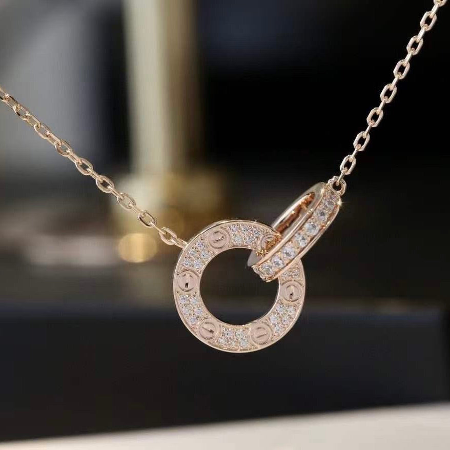 [Radiant Gem]¯LOVE 7.6MM NECKLACE ROSE GOLD AND SILVER  FULL DIAMOND