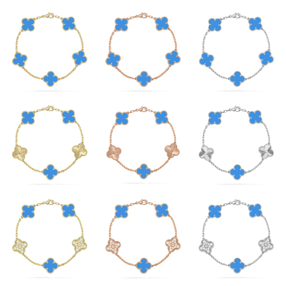 [Radiant Gem]New CLOVER 5 MOTIF BLUE AGATE BRACELET COLLECTION