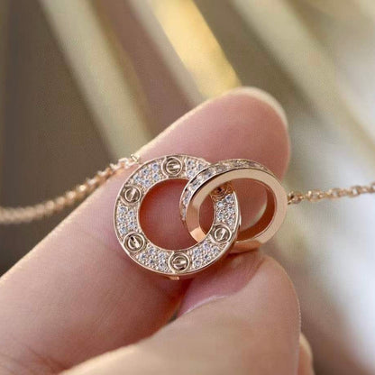 [Radiant Gem]¯LOVE 7.6MM NECKLACE ROSE GOLD AND SILVER  FULL DIAMOND