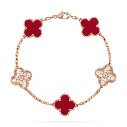 [Radiant Gem]New  CLOVER 5 MOTIF RED CORNELIAN BRACELET COLLECTION