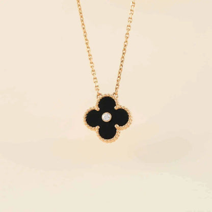 [Radiant Gem]¯CLOVER 15MM DIAMOND ONYX NECKLACE