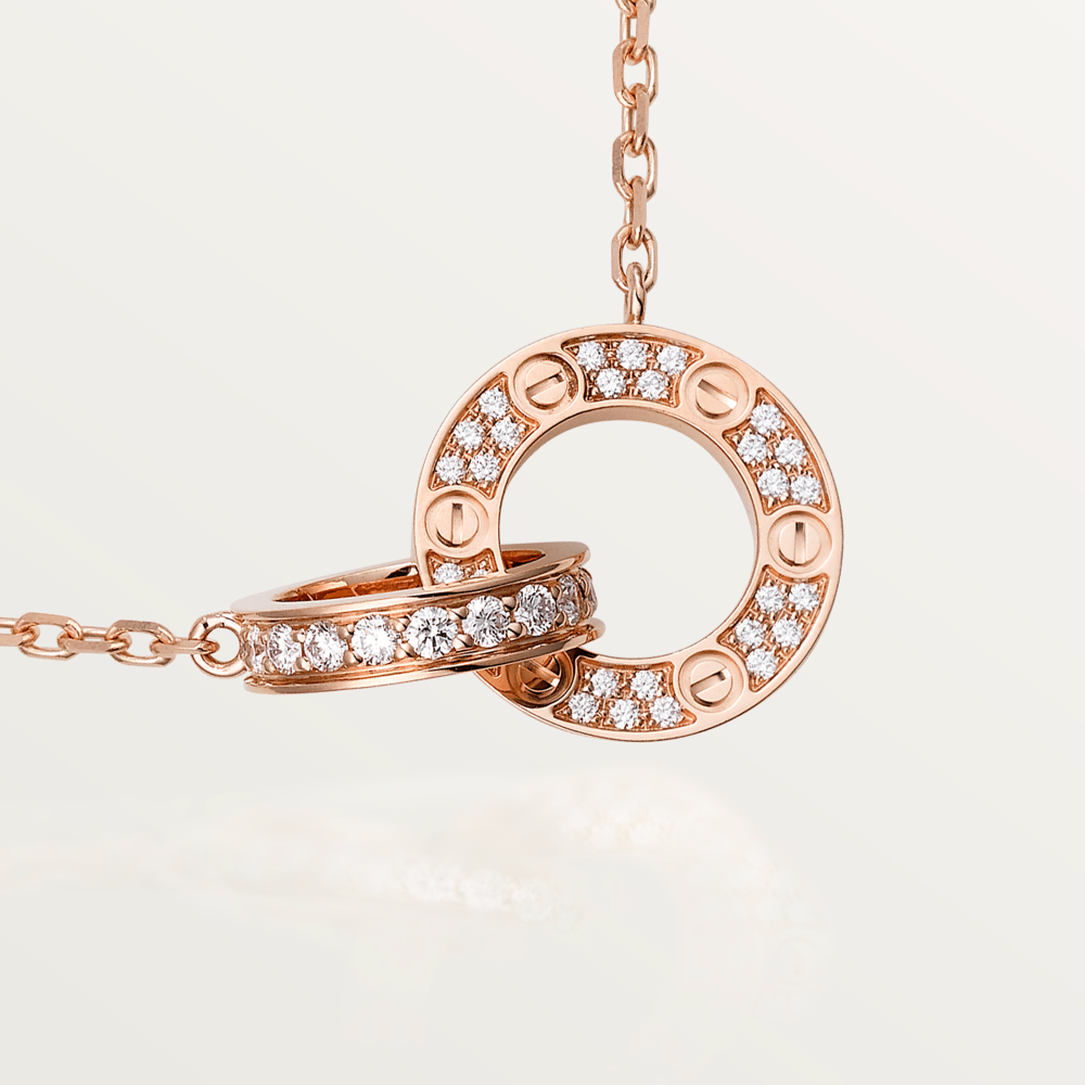 [Radiant Gem]¯LOVE 7.6MM NECKLACE ROSE GOLD AND SILVER  FULL DIAMOND