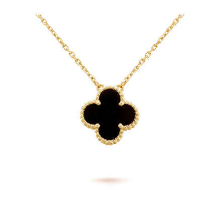 [Radiant Gem]¯CLOVER 15MM BLACK ONYX SINGLE FLOWER NECKLACE
