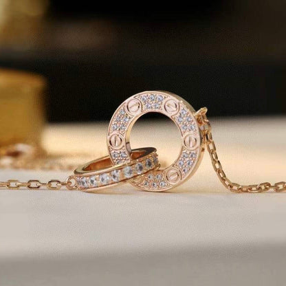 [Radiant Gem]¯LOVE 7.6MM NECKLACE ROSE GOLD AND SILVER  FULL DIAMOND