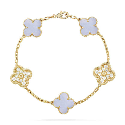 [Radiant Gem]New  CLOVER 5 MOTIF PURPLE CHALCEDONY BRACELET COLLECTION