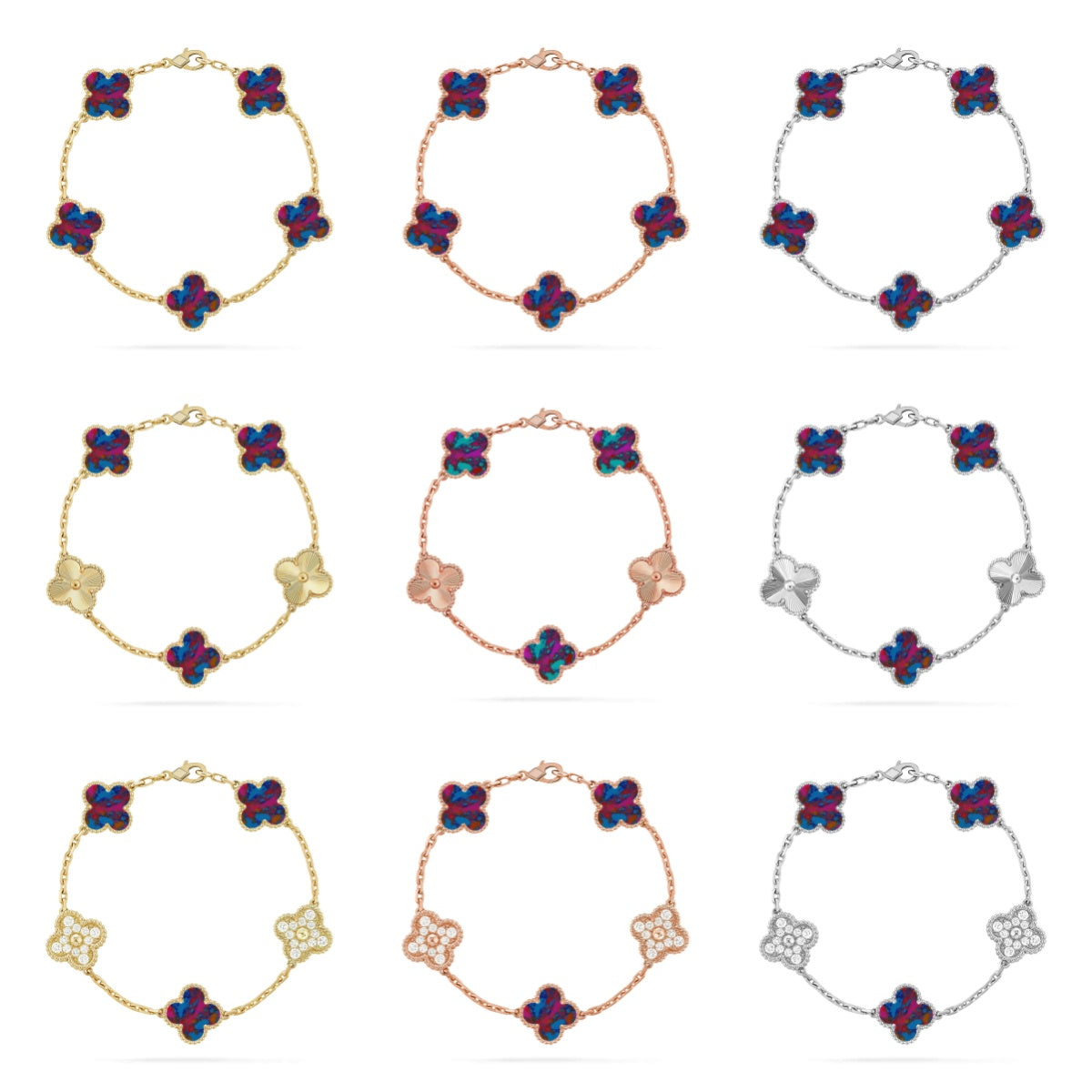 [Radiant Gem]New CLOVER 5 MOTIF COLOR GEMSTONES BRACELET COLLECTION