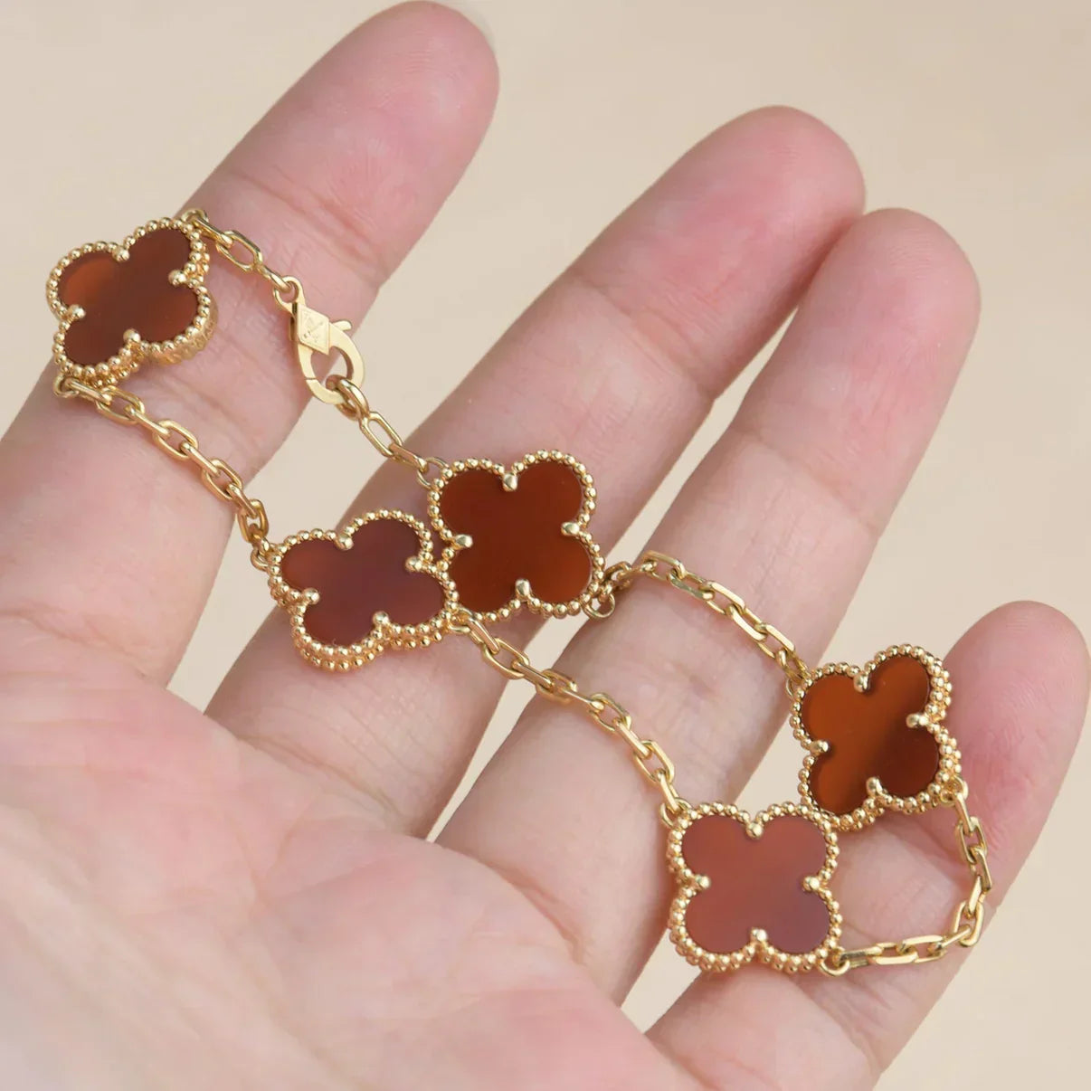 [Radiant Gem]New  CLOVER 5 MOTIF RED CORNELIAN BRACELET COLLECTION