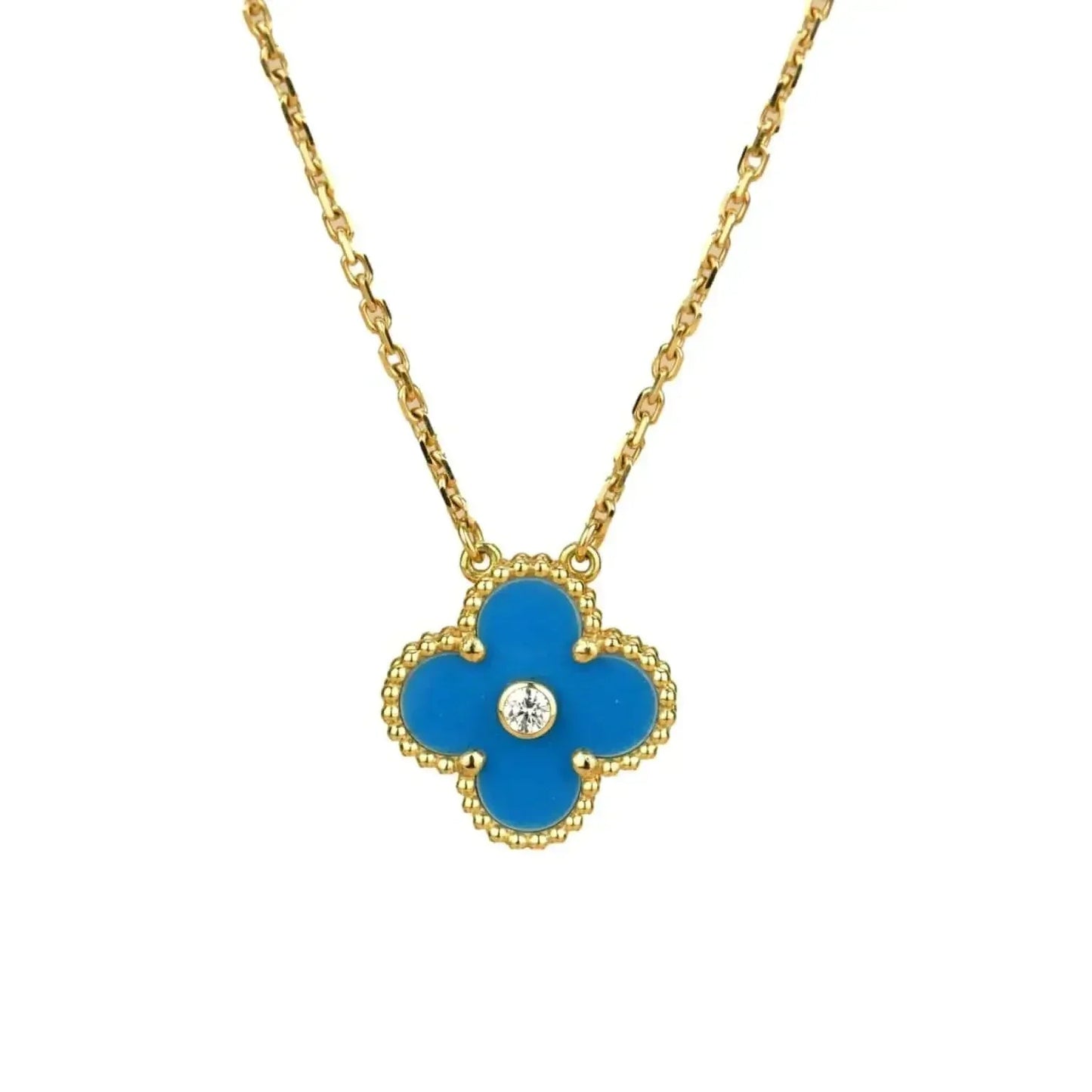 [Radiant Gem]¯CLOVER 15MM DIAMOND AND BLUE AGATE NECKLACE
