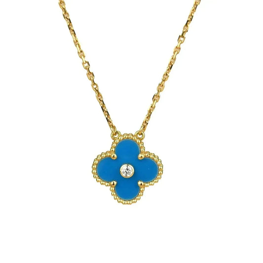 [Radiant Gem]¯CLOVER 15MM DIAMOND AND BLUE AGATE NECKLACE