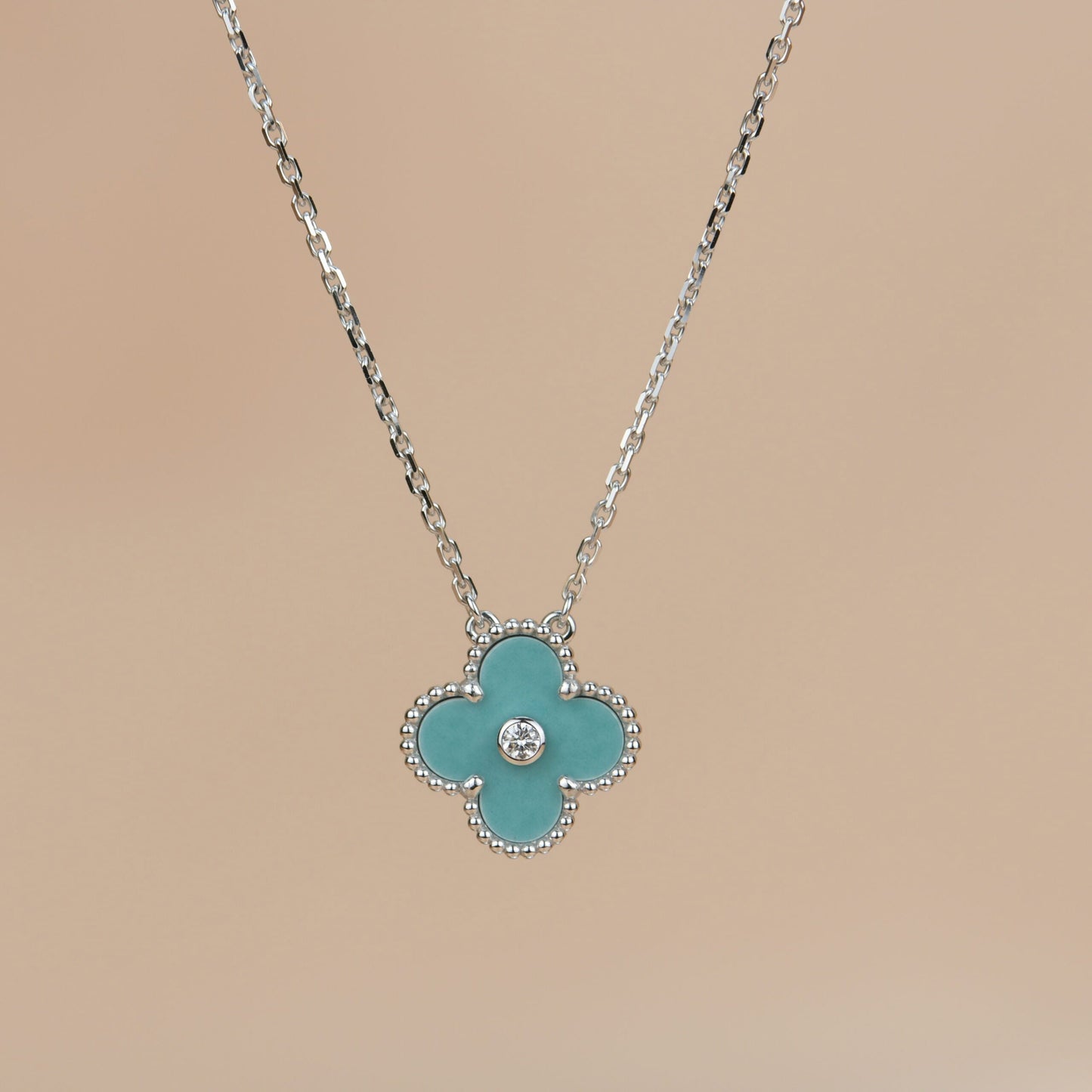 [Radiant Gem]¯CLOVER 15MM DIAMOND SVRES PORCELAIN  NECKLACE SILVER