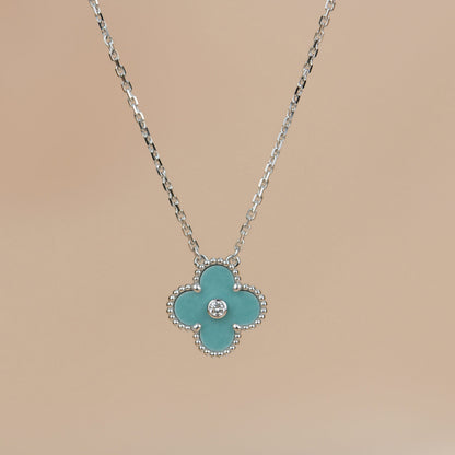 [Radiant Gem]¯CLOVER 15MM DIAMOND SVRES PORCELAIN  NECKLACE SILVER