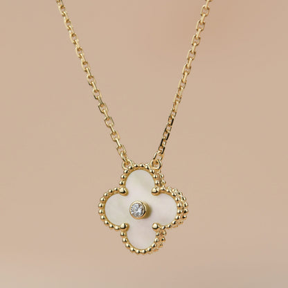 [Radiant Gem]¯CLOVER 15MM DIAMOND GOLD MOTHER OF PEARL NECKLACE