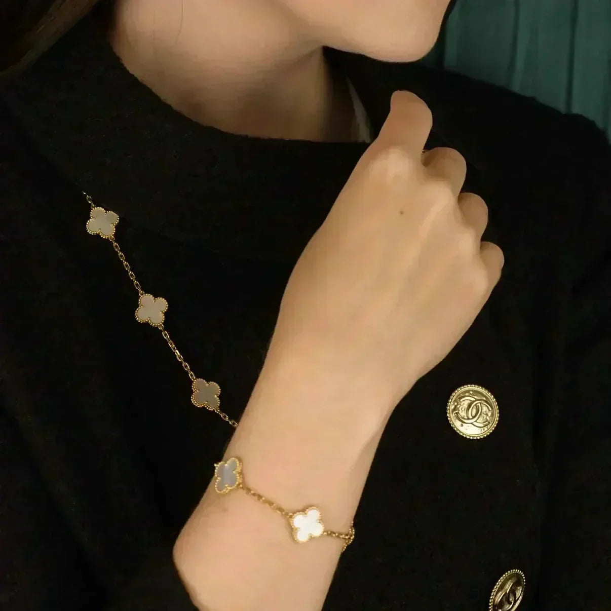 [Radiant Gem]New CLOVER WHITE PEARL MOP 5 MOTIF BRACELET COLLECTION