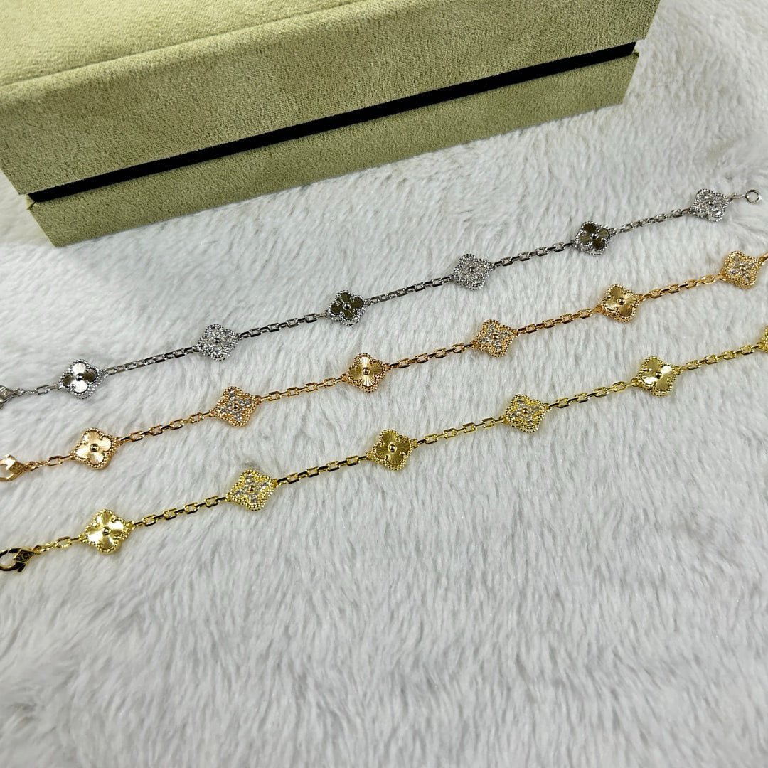 [[Radiant Gem]¯]CLOVER 6 MOTIF DIAMOND LASER BRACELET