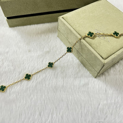 [[Radiant Gem]¯]CLOVER 6 MOTIF MALACHITE BRACELET