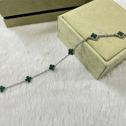 [[Radiant Gem]¯]CLOVER 6 MOTIF MALACHITE BRACELET