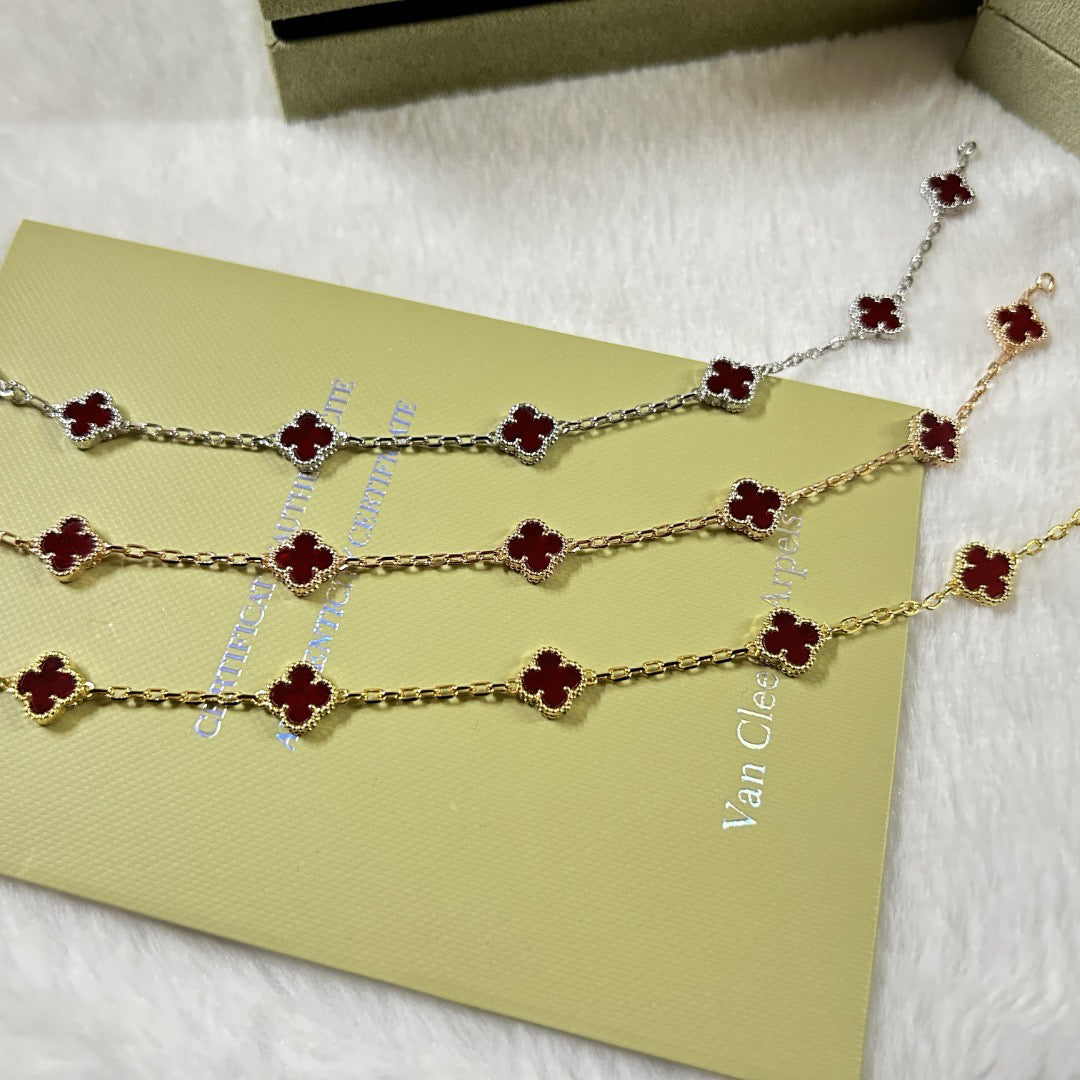[[Radiant Gem]¯]CLOVER 6 MOTIF RED AGATE BRACELET