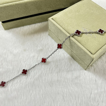 [[Radiant Gem]¯]CLOVER 6 MOTIF RED AGATE BRACELET